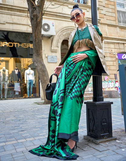 Green Printed Silk Saree
