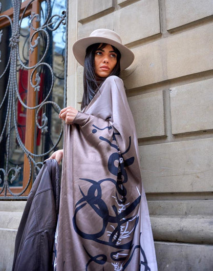 Stone Grey Printed Silk Saree