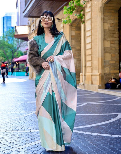 Rama Green Printed Silk Saree
