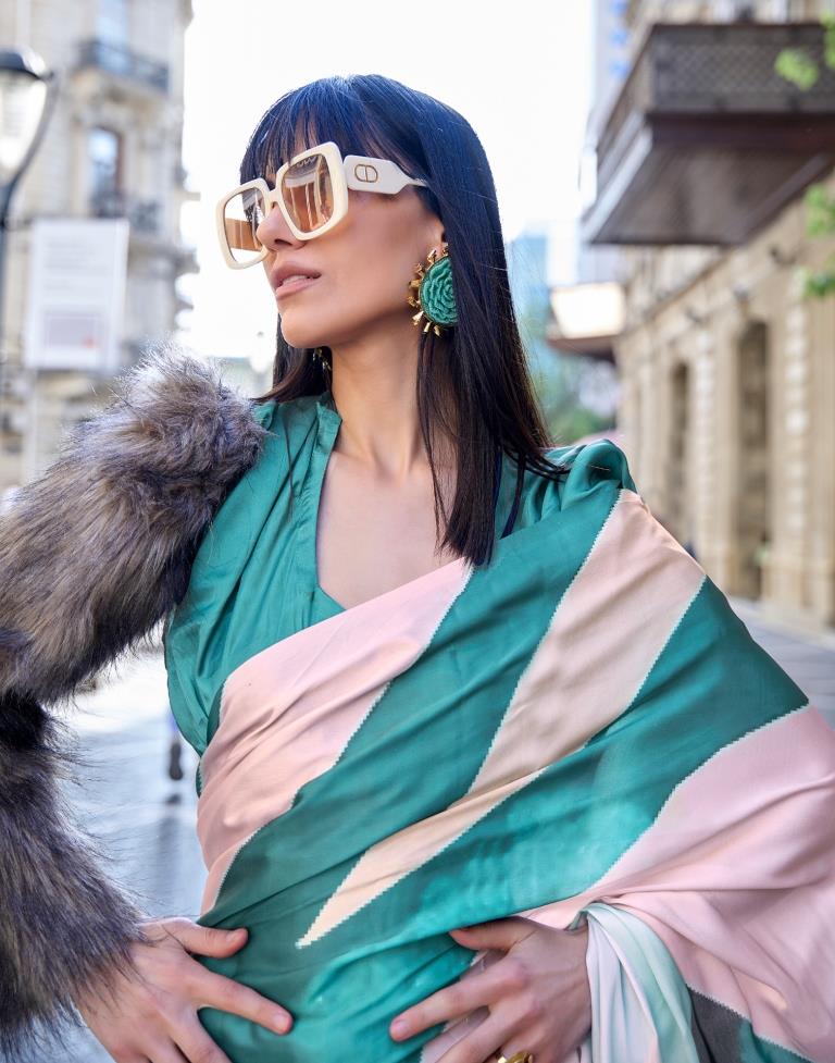 Rama Green Printed Silk Saree