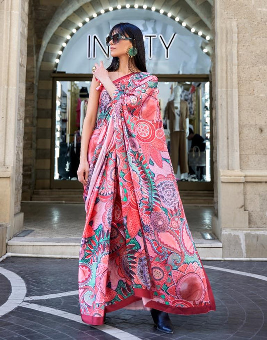 Pink Printed Silk Saree