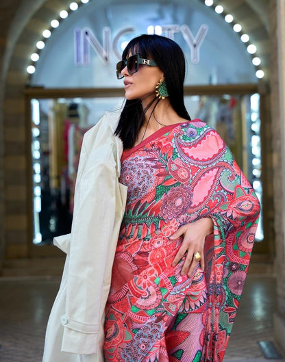 Pink Printed Silk Saree