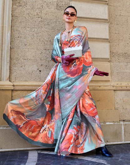 Light Blue Printed Silk Saree