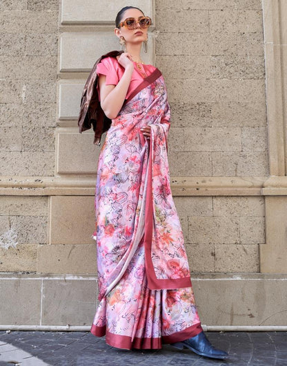 Pink Printed Silk Saree