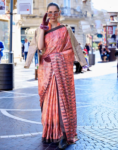 Multicoloured Printed Silk Saree