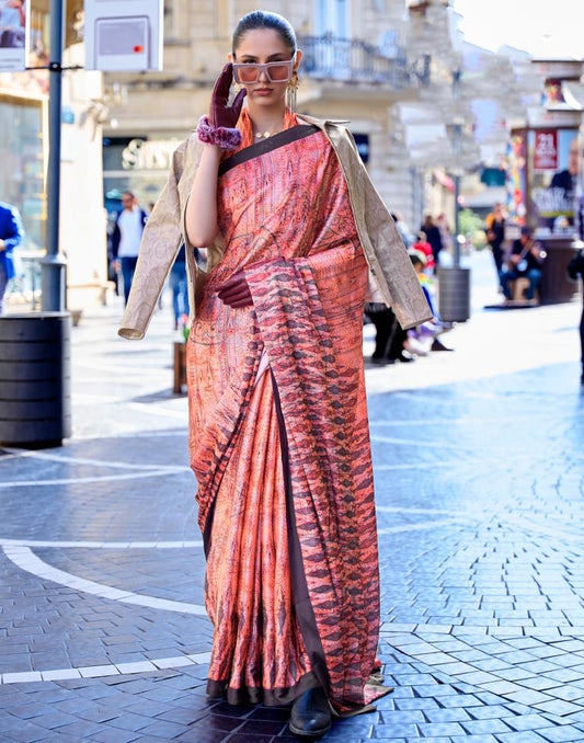 Multicoloured Printed Silk Saree