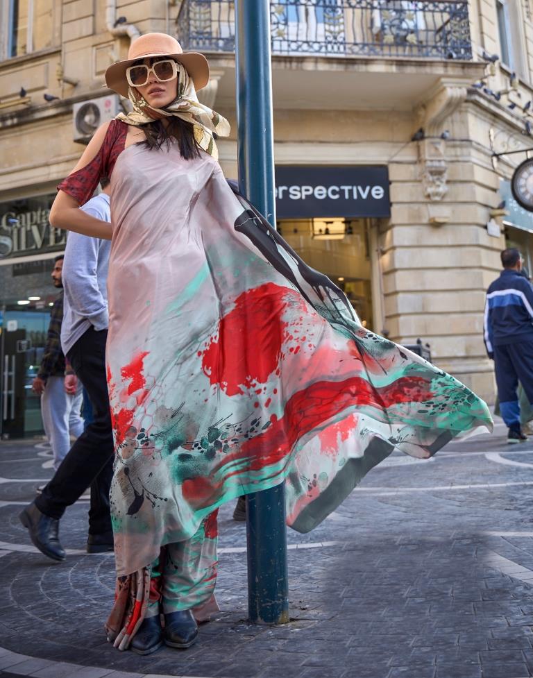 Multicoloured Printed Silk Saree