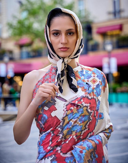 Off White Printed Silk Saree