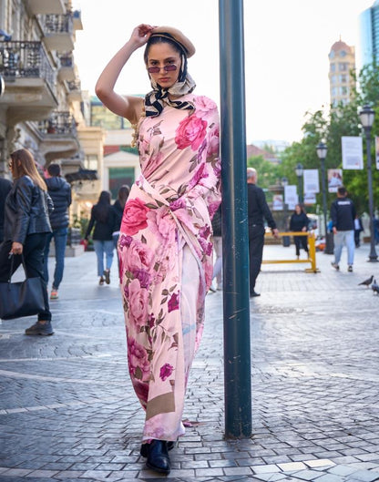 Light Cream Printed Silk Saree