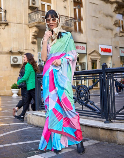 Light Blue Printed Silk Saree