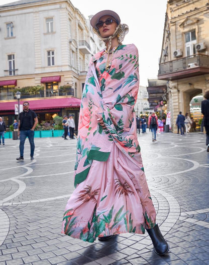 Pastel Pink Printed Silk Saree