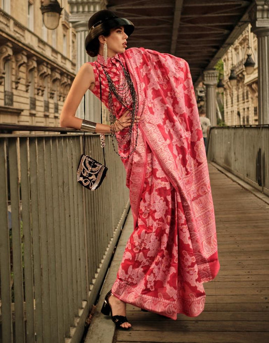 Pink Jacquard Organza Saree