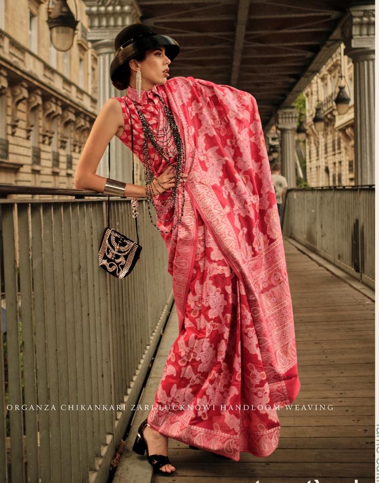 Pink Jacquard Organza Saree