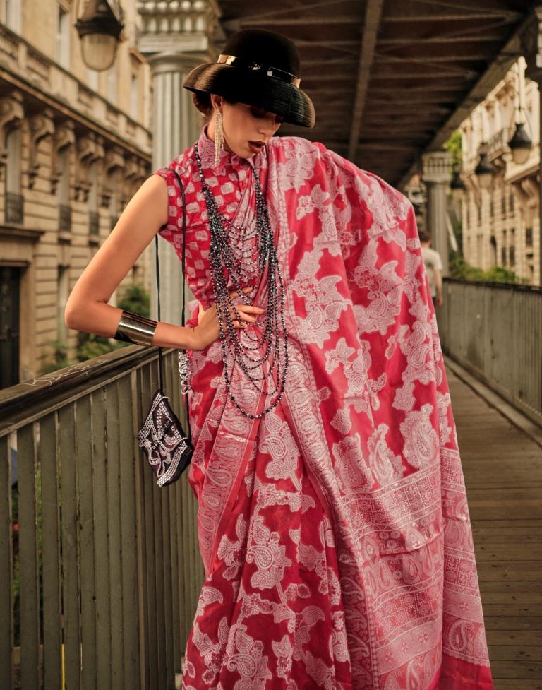 Pink Jacquard Organza Saree