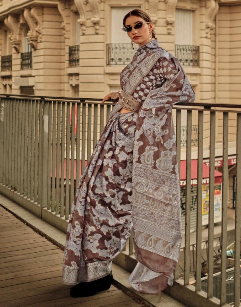Brown Jacquard Organza Saree