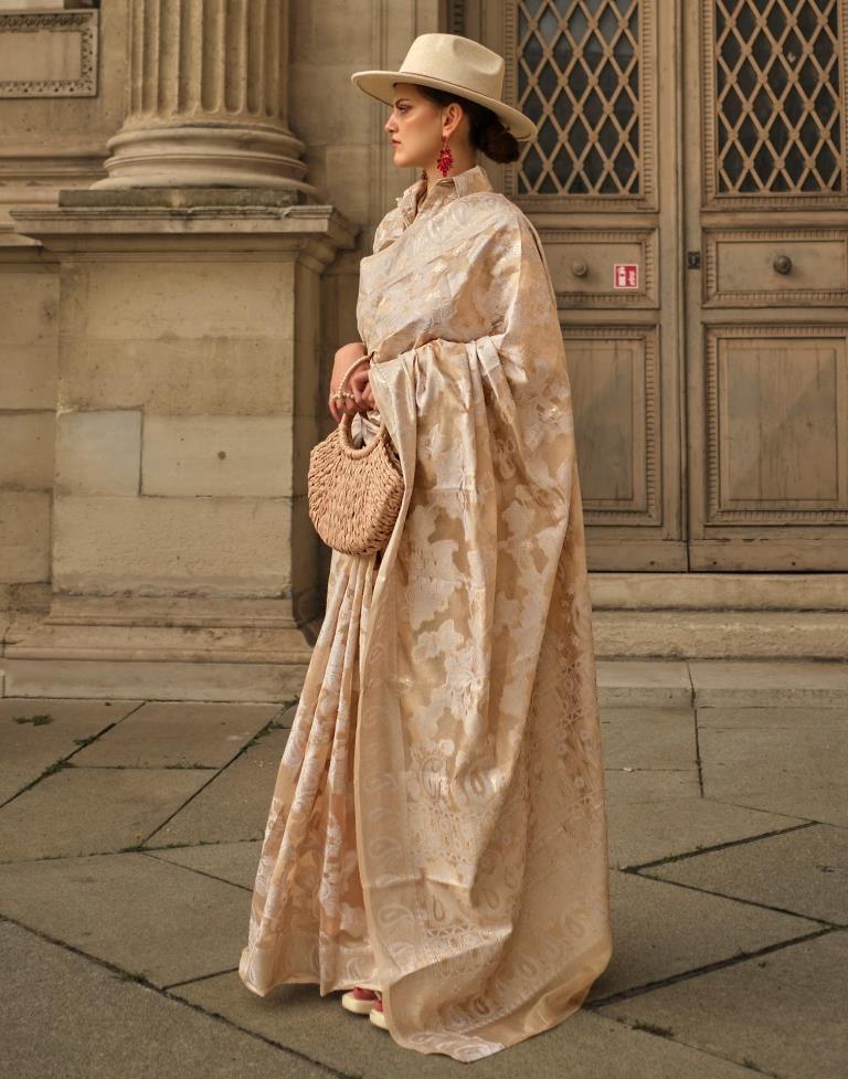 Golden Jacquard Organza Saree