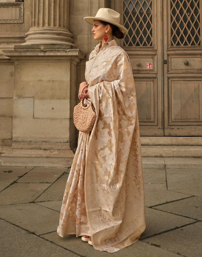 Golden Jacquard Organza Saree