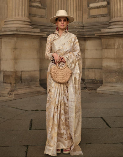 Golden Jacquard Organza Saree