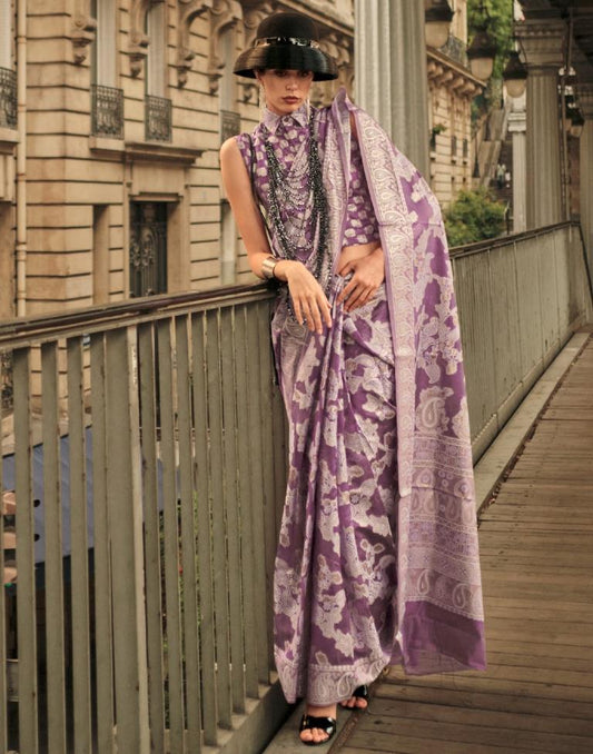 Lavender Jacquard Organza Saree