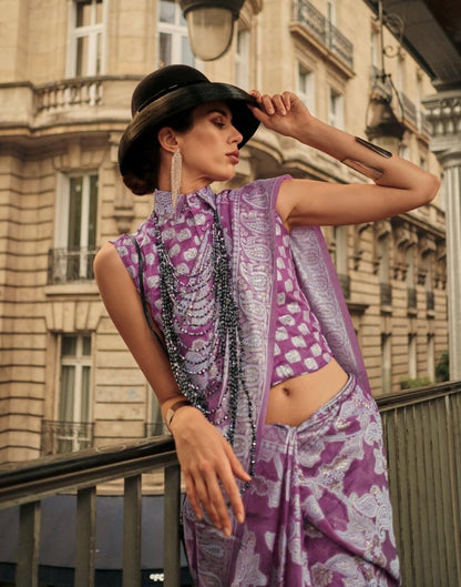 Lavender Jacquard Organza Saree