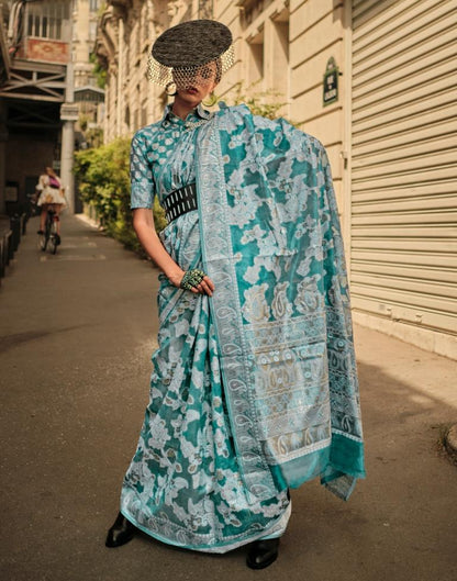 Blue Jacquard Organza Saree