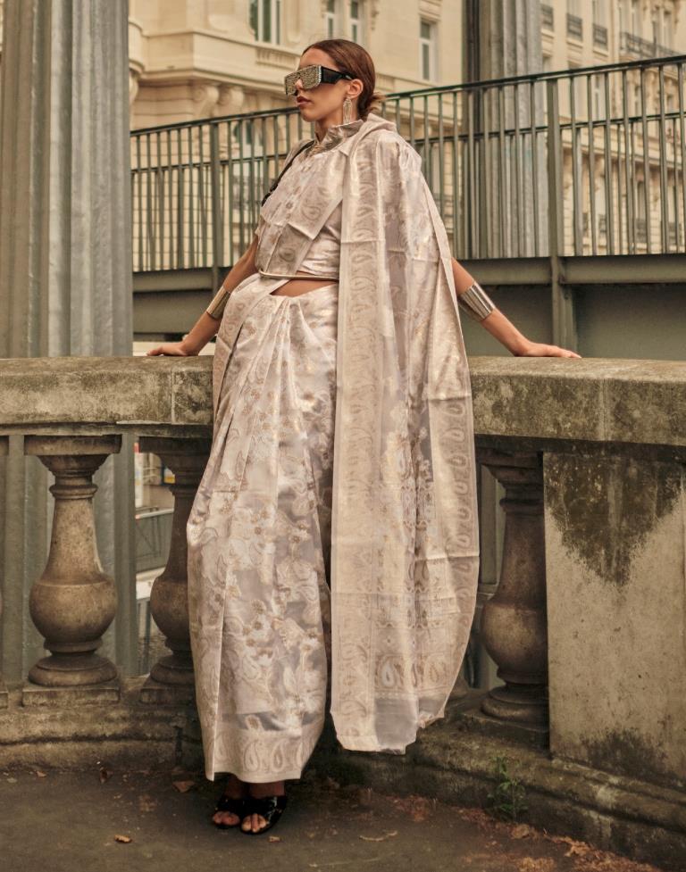 White Jacquard Organza Saree