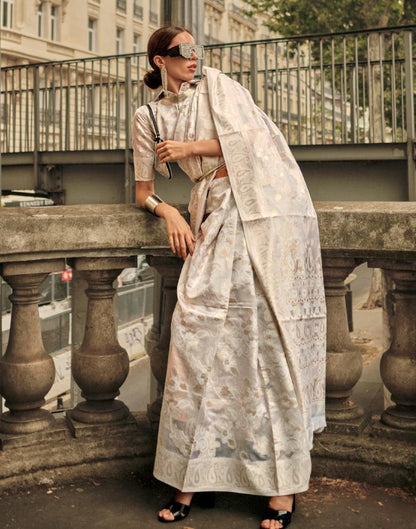 White Jacquard Organza Saree