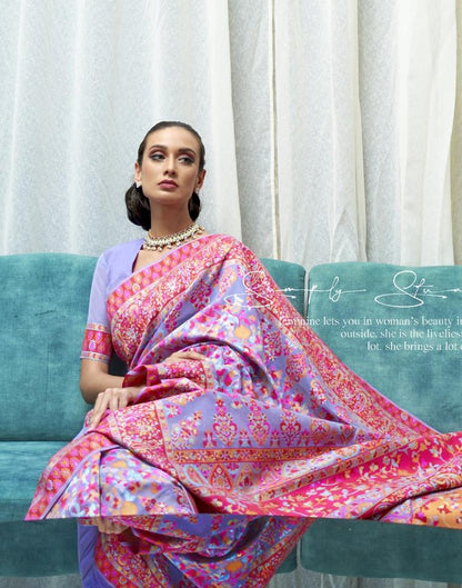 Lavender & Multicoloured Weaving Silk Saree