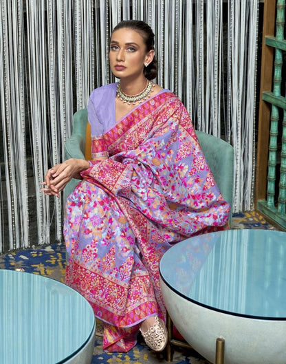 Lavender & Multicoloured Weaving Silk Saree