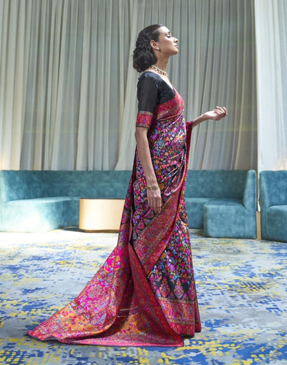 Black & Pink Weaving Silk Saree