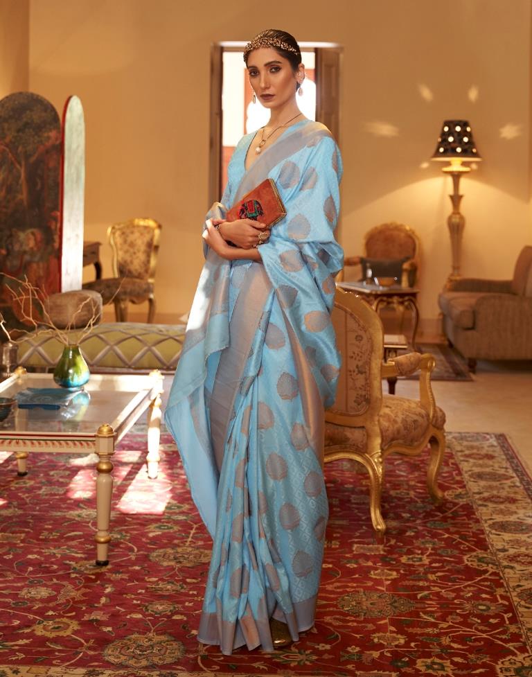 Sky Blue Jacquard Silk Saree