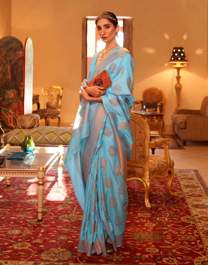 Sky Blue Jacquard Silk Saree