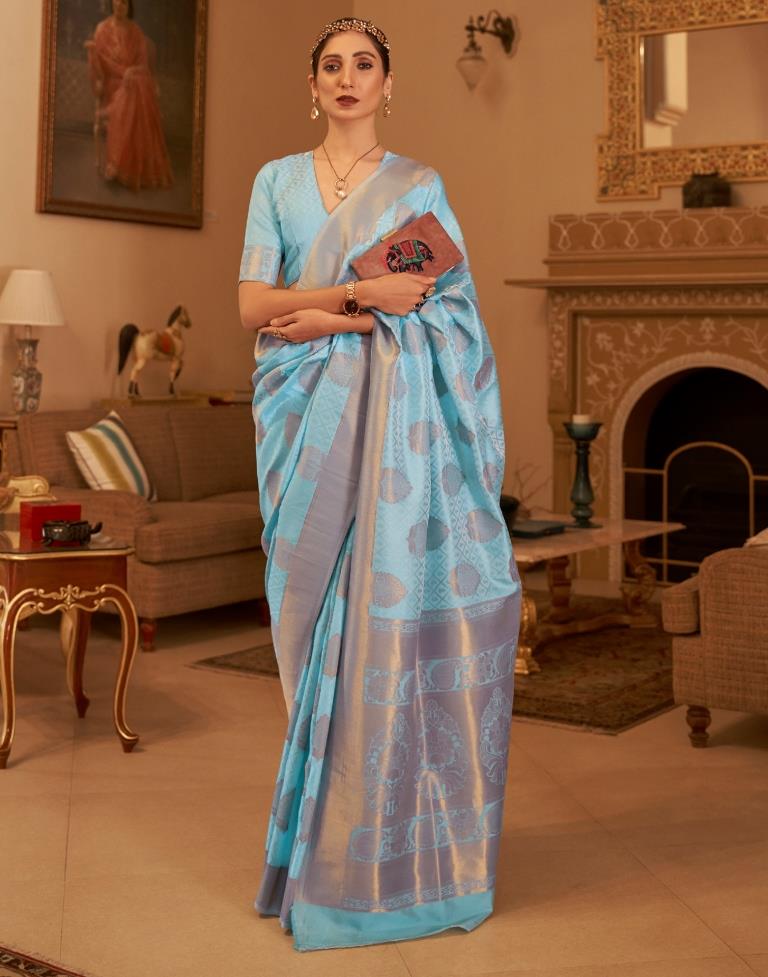 Sky Blue Jacquard Silk Saree