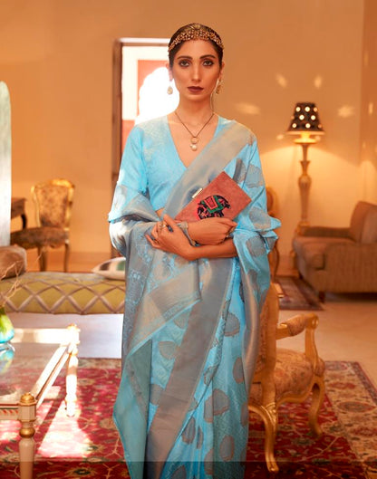 Sky Blue Jacquard Silk Saree