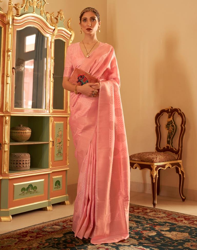 Peach Jacquard Silk Saree