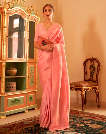 Peach Jacquard Silk Saree