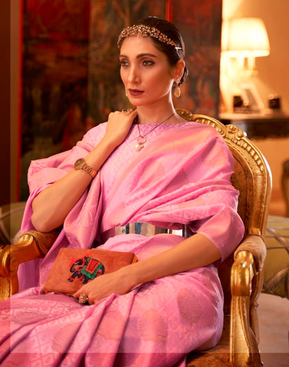 Pink Jacquard Silk Saree
