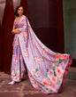 Lavender & Multicoloured Printed Silk Saree