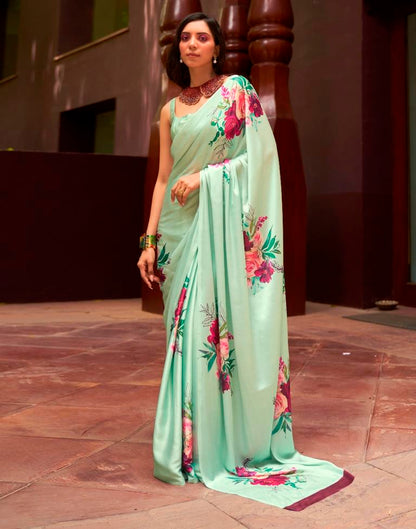 Pastel Green Printed Silk Saree
