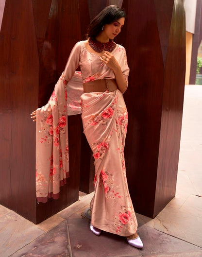Pink  & light Pink Printed Silk Saree