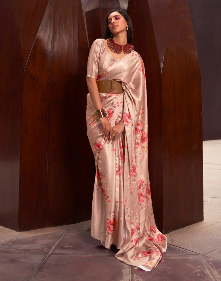 Pink  & light Pink Printed Silk Saree