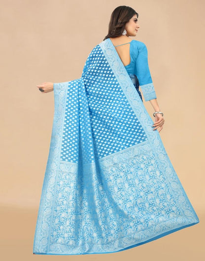 Sky Blue Cotton Woven Saree