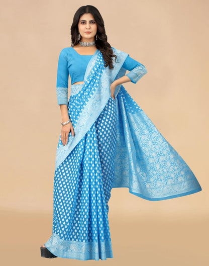 Sky Blue Cotton Woven Saree