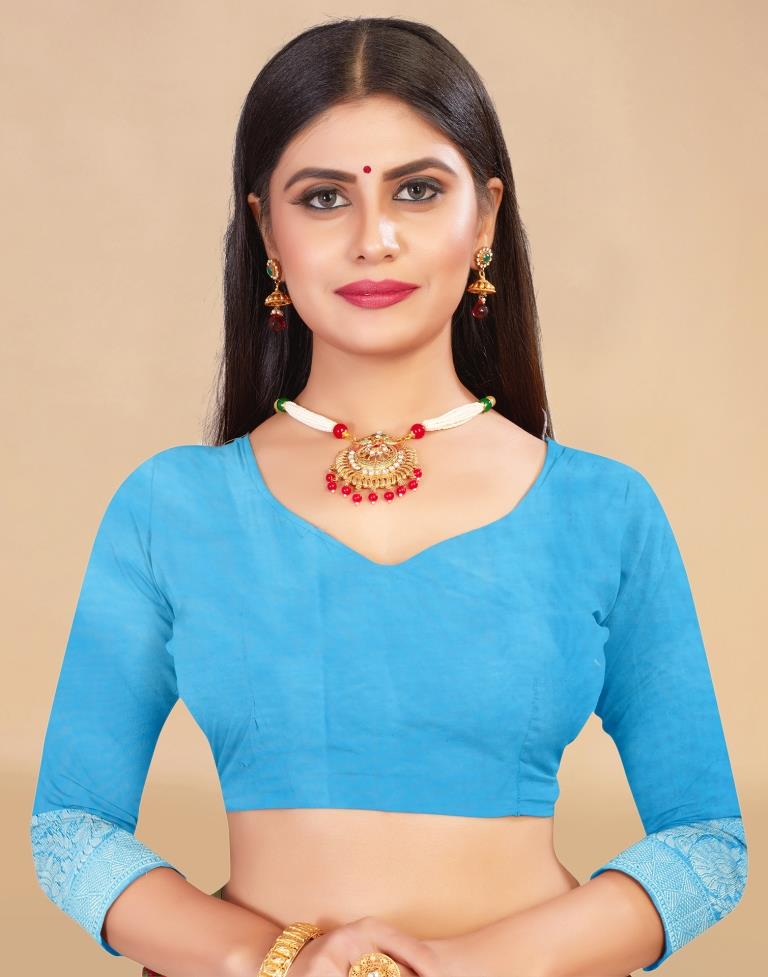 Sky Blue Cotton Woven Saree