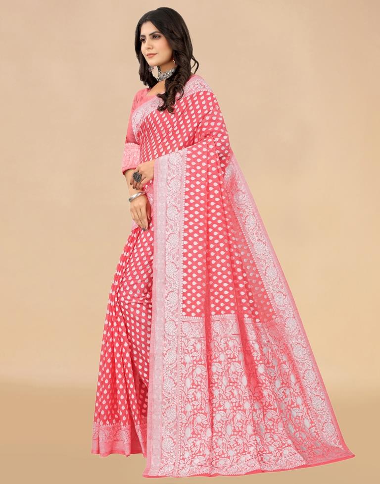 Rose Pink Cotton Woven Saree