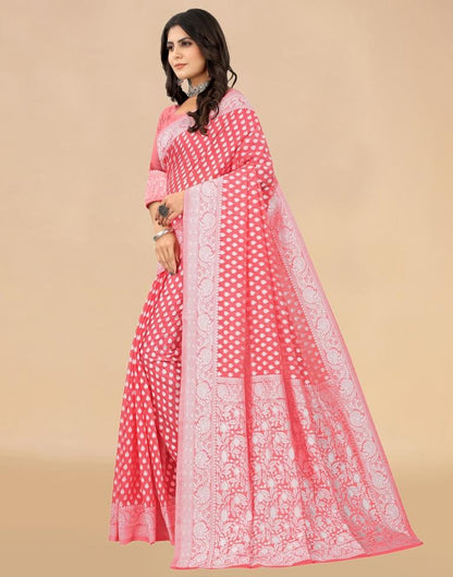 Rose Pink Cotton Woven Saree