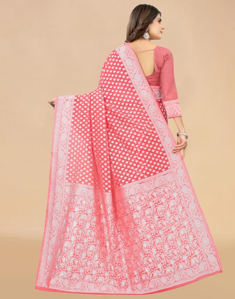 Rose Pink Cotton Woven Saree