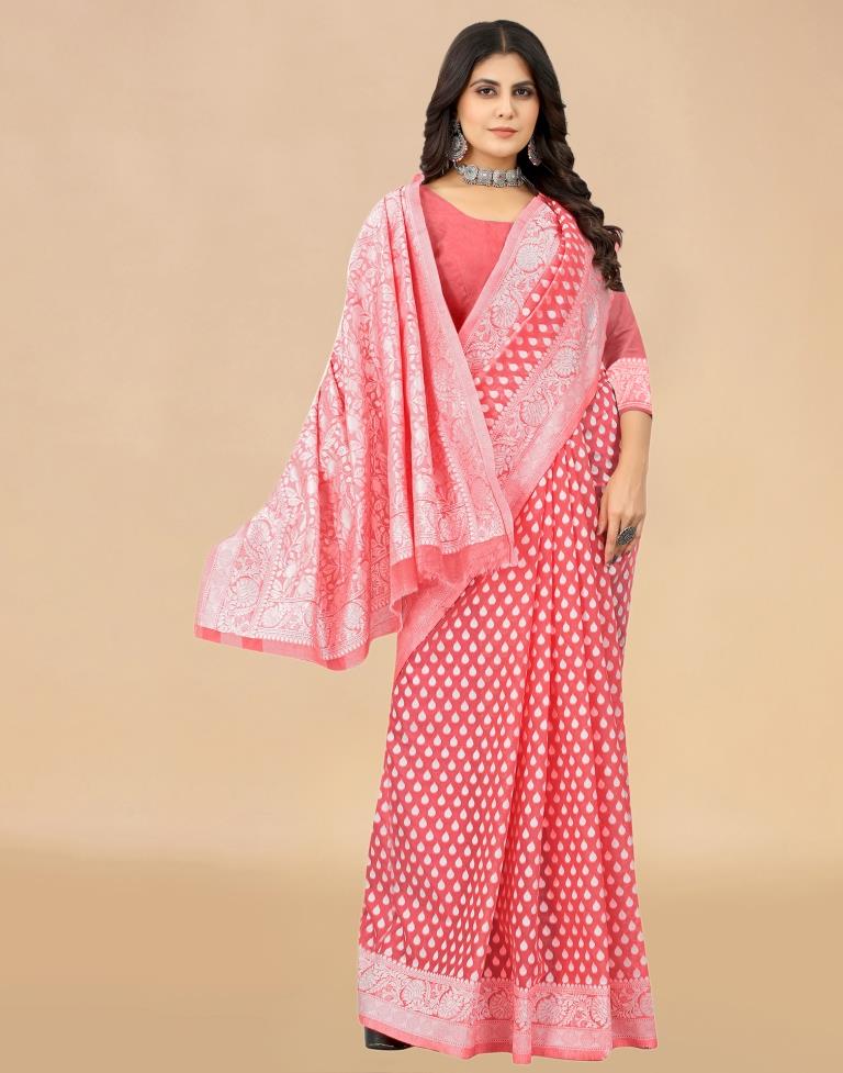 Rose Pink Cotton Woven Saree