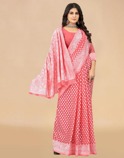 Rose Pink Cotton Woven Saree