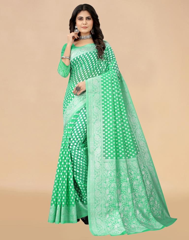 Mint Green Cotton Woven Saree